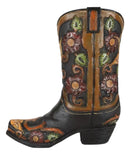 Rustic Western Faux Tooled Leather Cowboy Floral Blooms Boot Planter Vase Decor
