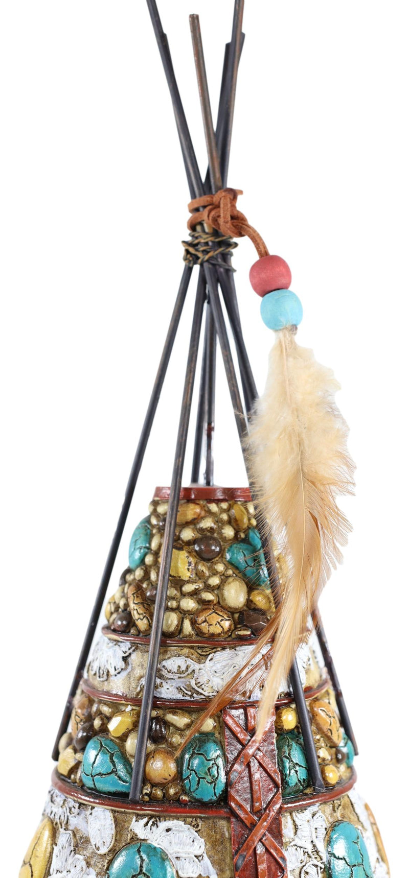 Southwestern Dreamcatcher Feathers Turquoise Rocks Indian Teepee Hut Figurine