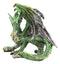 Ebros Metallic Green and Silver Crouching Emerald Dragon Statue 4.75" Long Figurine