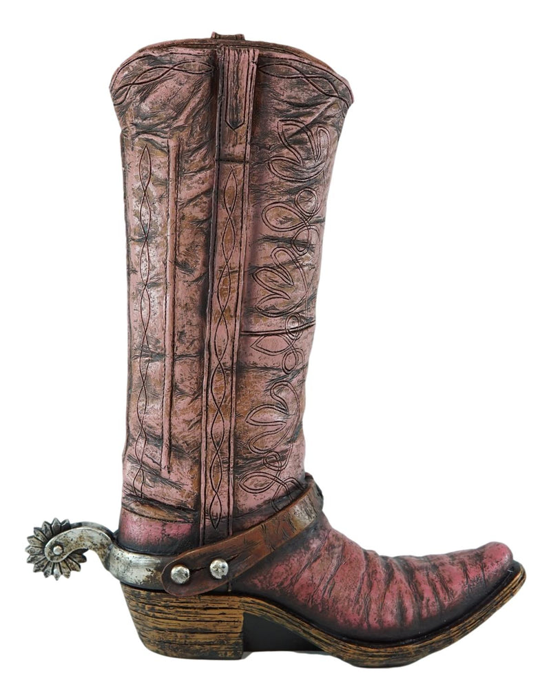 Rustic Western Blush Pink Floral Faux Tooled Leaher Cowboy Boot Figurine Or Vase