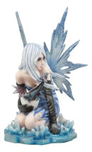 Elemental Ice Goddess Blue Fairy With Baby Dragon Hatchling Statue 12.25"Tall