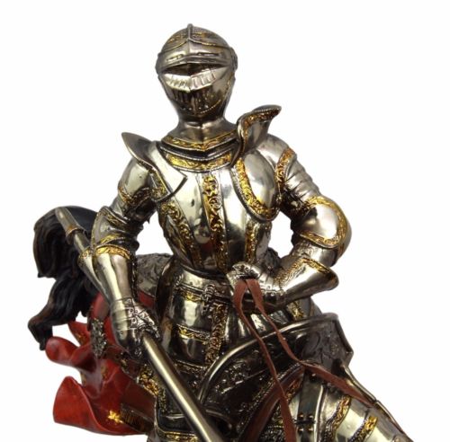 Medieval Suit of Armor Knight On Charging Horse Large Decorative Figurine 12.5"H