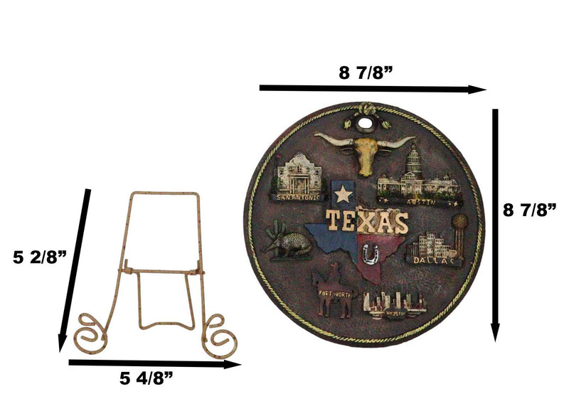Western Texas State Map Houston Dallas Austin City Landmarks Wall Or Desk Plate