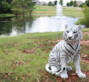 Ebros Large 20"H Realistic White Siberian Tiger Sitting On Guard Resin Statue