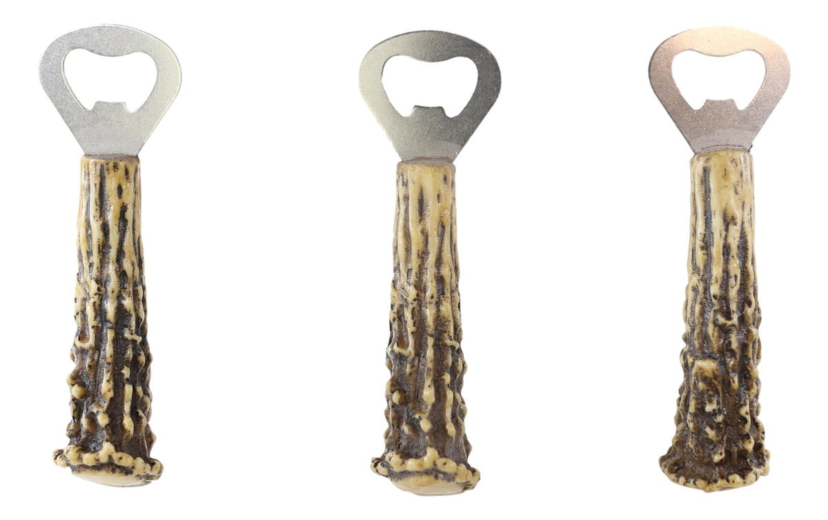 Set of 3 Rustic Western Faux Stag Deer Bone Antler Soda Beer Bottle Cap Openers