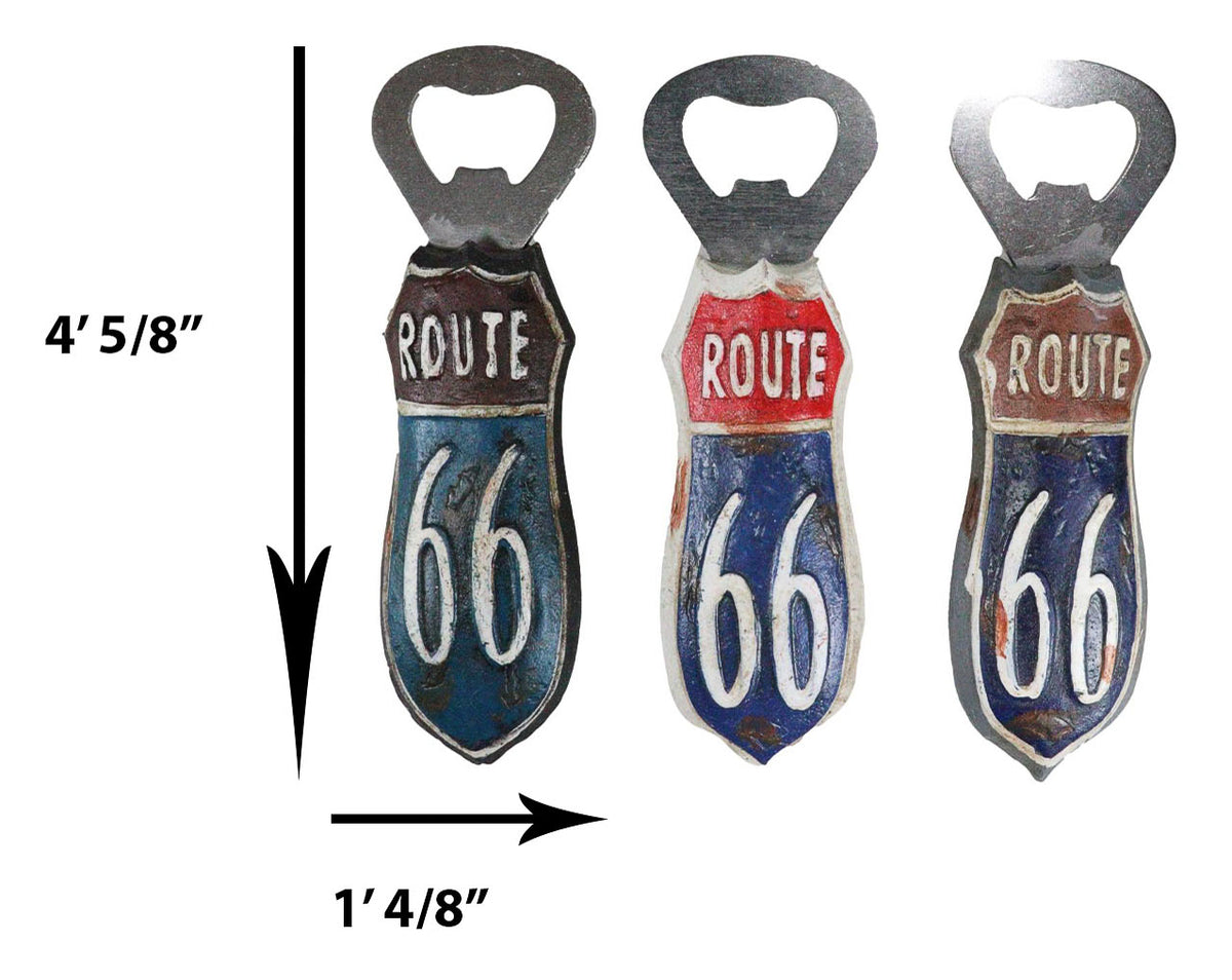 Pack of 3 Vintage Route 66 Highway Sign Nostalgic Hand Bottle Cap Opener Novelty