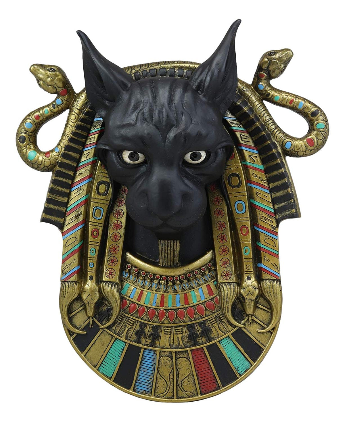 Ebros Gods and Goddesses of Egypt Bastet Cat Deity with Two Uraeus Cobras Wall Decor Sculpture Figurine 12" Tall Ubasti Egyptian Patron of Protection Health and Sensual Pleasure Home Decor Statue - Ebros Gift