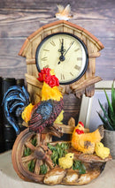 Rustic Country Rooster Hen and Chicks Chicken Family Table Clock With Pendulum