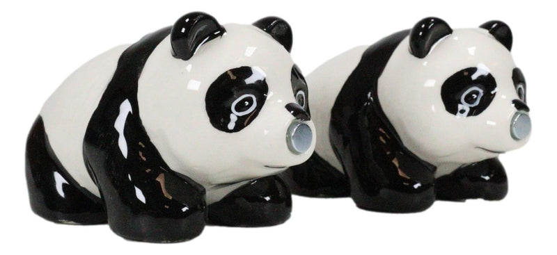 Ceramic Kissing Giant Panda Bears Salt And Pepper Shakers Holder Figurine Set