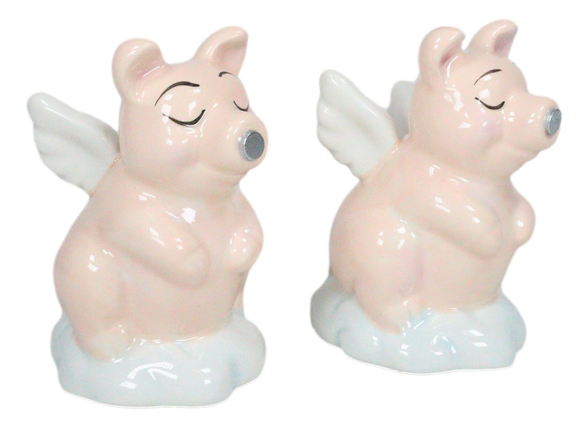 Ceramic When Pigs Fly Angel Pig Couple On Clouds Kissing Salt And Pepper Shakers