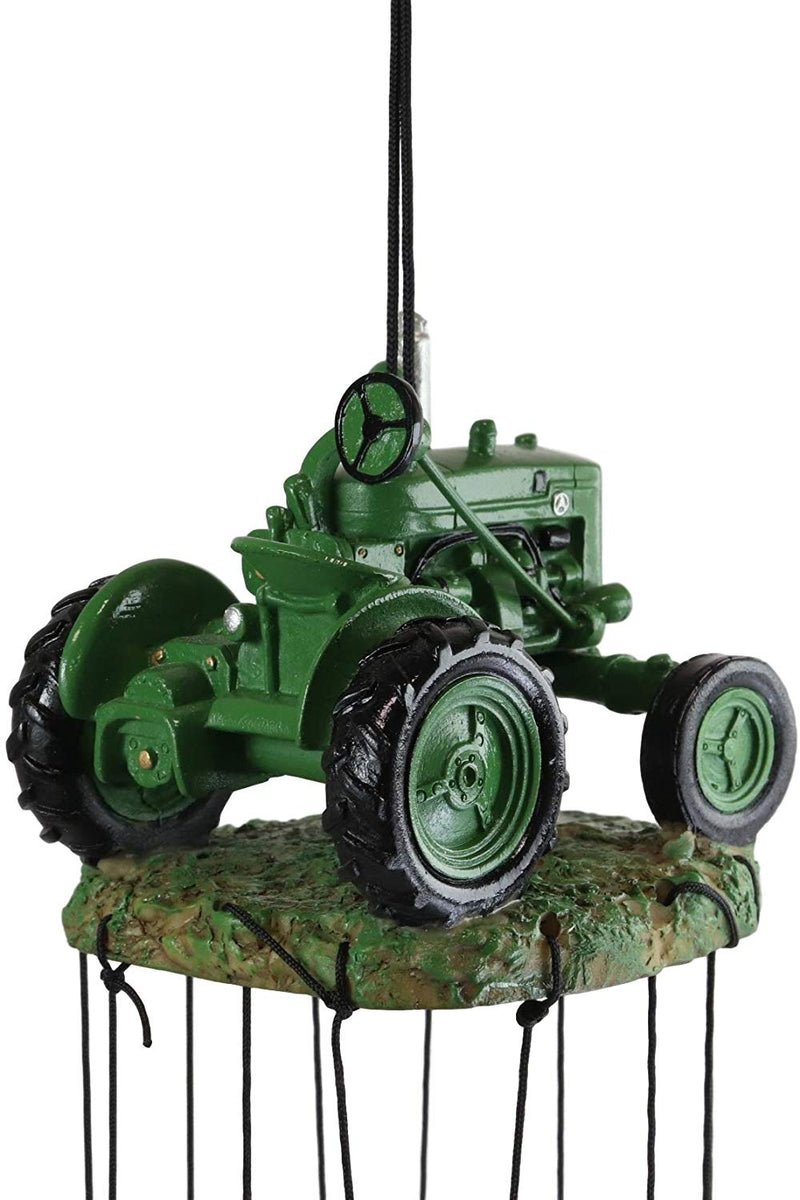 Ebros Old Fashioned Vintage Country Farm Green Tractor Model Wind Chime Garden