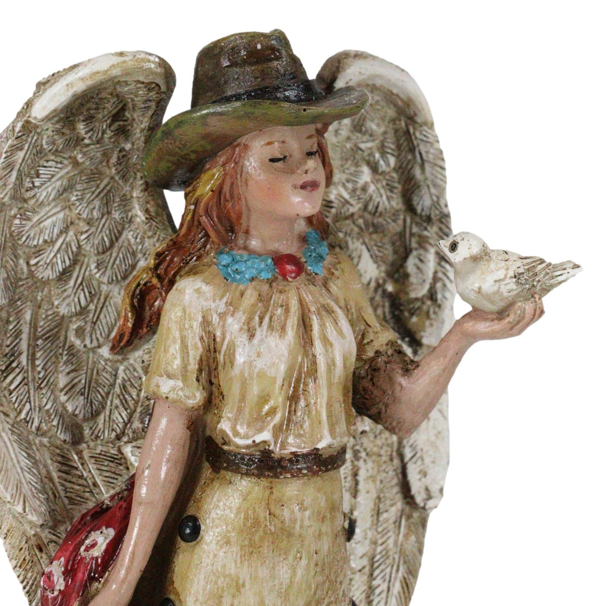 Rustic Western Cowgirl Angel Wearing Cowboy Hat With Dove In Her Hand Figurine