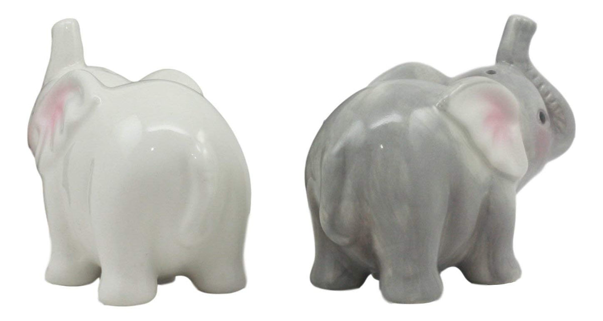 Ebros Kissing Elephant Couple Ceramic Salt And Pepper Shakers Figurine Decor Set 3.5"Long