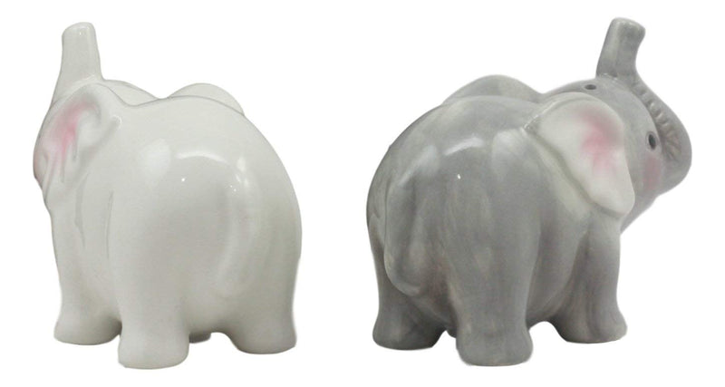 Ebros Kissing Elephant Couple Ceramic Salt And Pepper Shakers Figurine Decor Set 3.5"Long