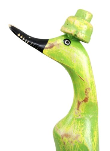 Balinese Wood Handicrafts "Bebek Angsa" Key Lime Green Skiing Duck Figurine