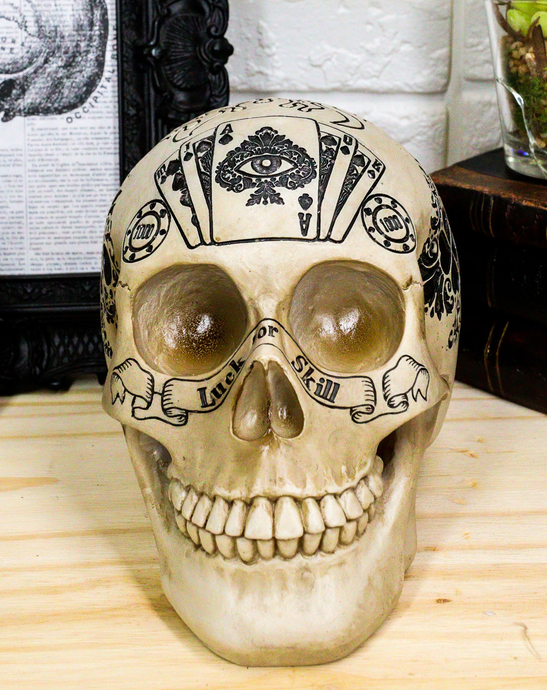 Ebros Gothic Gambling Casino Royale Poker Cards Royal Flush Skull Cranium Figurine - Ebros Gift