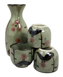 Ebros Gift Japanese 5oz Ceramic Matcha Cherry Blossom Sake Set Flask With Four Cups Made In Japan