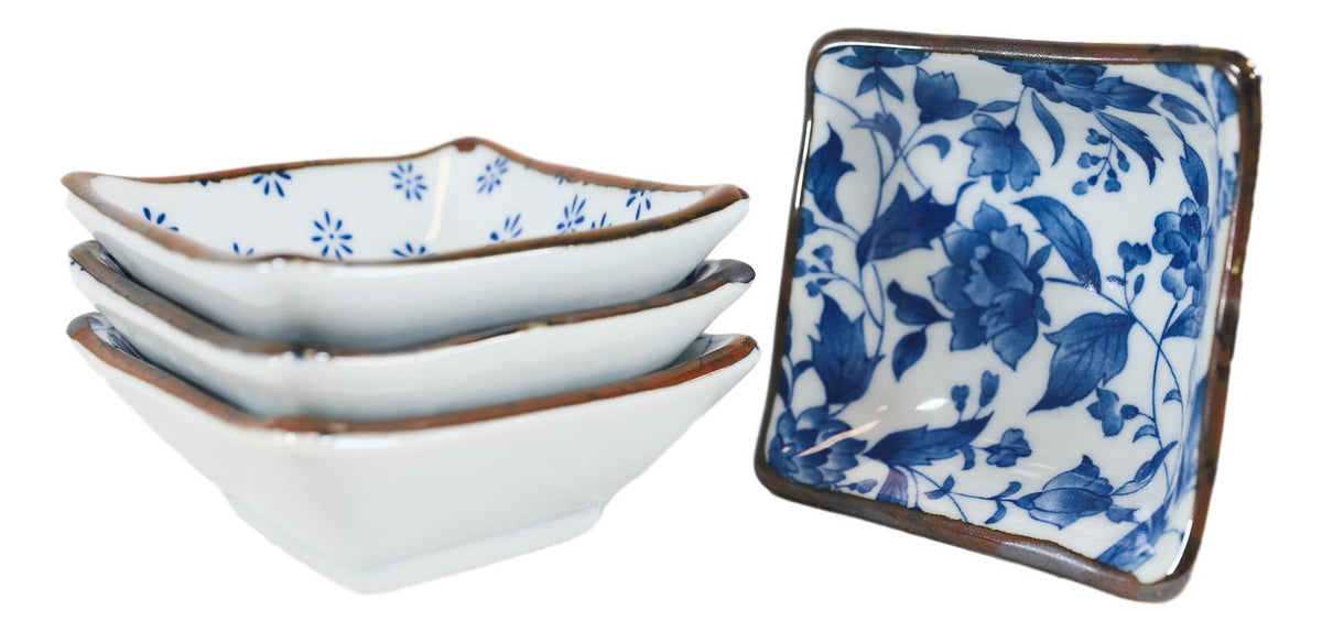 Made In Japan Multi Patterned Square Sauce Condiment Dipping Bowl Set Serves 4