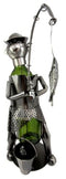 Ebros Camper Fishing Fisherman Catching Fish Hand Made Metal Wine Bottle Holder