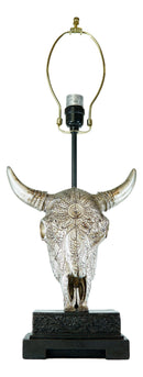 26" Southwest Vintage Rustic Floral Scroll Steer Bison Skull Table Lamp W/ Shade