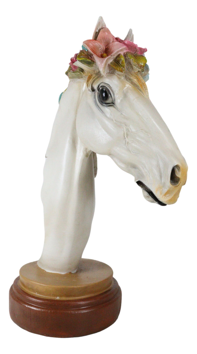 Colorful Dainty White Fine Stallion Horse Bust Floral Succulents Crown Figurine