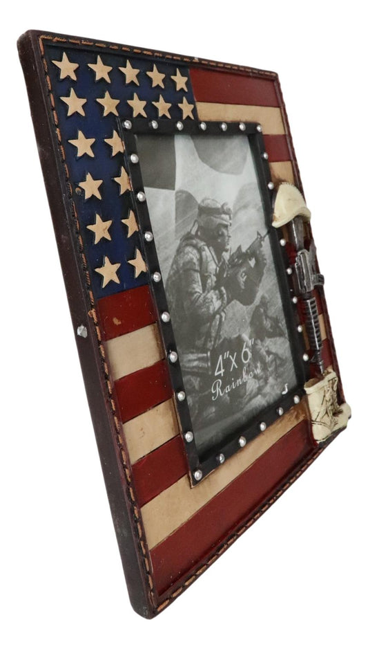 Western Stars USA Flag Fallen Soldier Boots Rifle Helmet Picture Frame 4"X6" - Ebros Gift