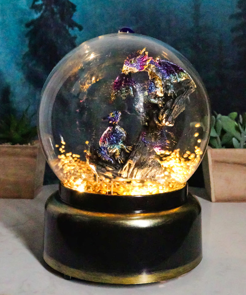 Blue Dragon With Baby Wyrmling Family Musical LED Light Air Powered Water Globe