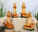 Ebros 3.5"Tall Marine Scenic Lighthouse By The Ocean Set Of 4 Miniature Figurine - Ebros Gift