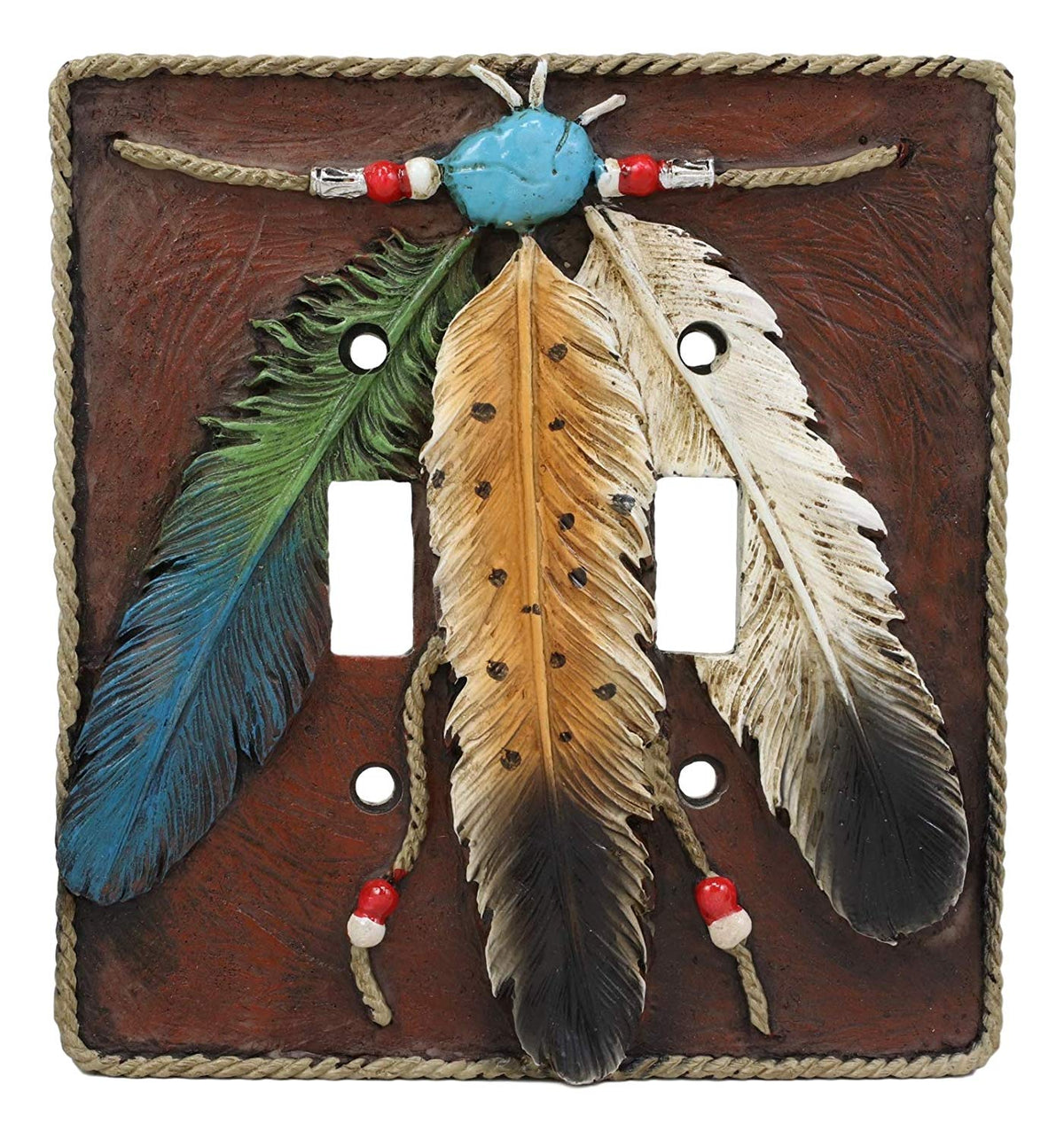 Ebros Southwestern Native 3 Feathers Double Toggle Switch Plate Cover Set Of 2 - Ebros Gift