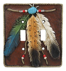 Ebros Southwestern Native 3 Feathers Double Toggle Switch Plate Cover Set Of 2 - Ebros Gift