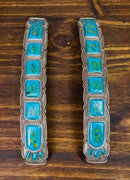 Set Of 2 Rustic Western Silver Turquoise Boho Drawer Cabinet Door Bar Pulls