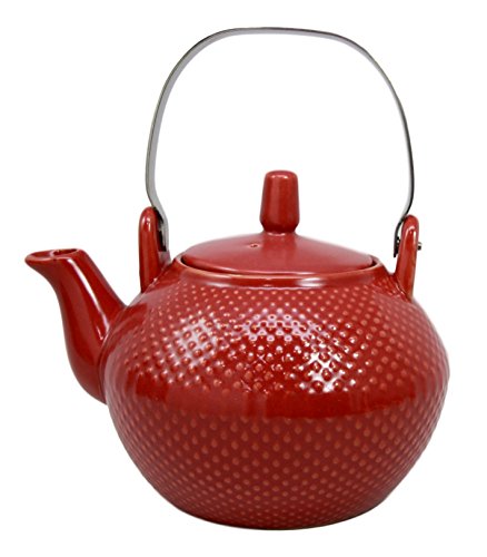 Ebros Gift Imperial Spotted Texture Teapot With Stainless Steel Handle 28oz (Red)