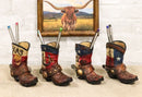 Set of 4 Western Texas Cowboy Cowgirl Faux Tooled Leather Spur Boots Pen Holder