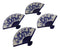 Set Of 4 Blue And White Dragon King Oriental Fan Shaped Appetizer Sushi Plates