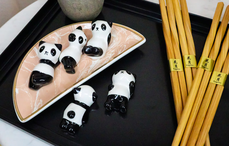 Relaxing Exotic Giant Panda Bears Set of 5 Chopsticks And Flatware Holder Rests