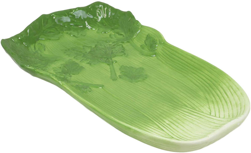 Ebros 12.5" Long Ceramic Celery Shaped Serving Plate or Dish Platter 1 PC - Ebros Gift