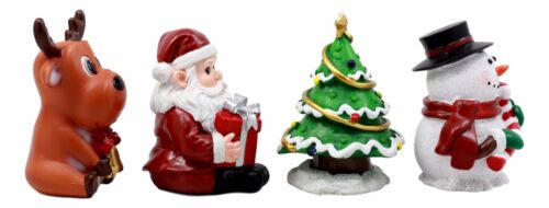 Merry Christmas Santa Reindeer Snowman And Christmas Tree Figurine Set 4"H Jolly