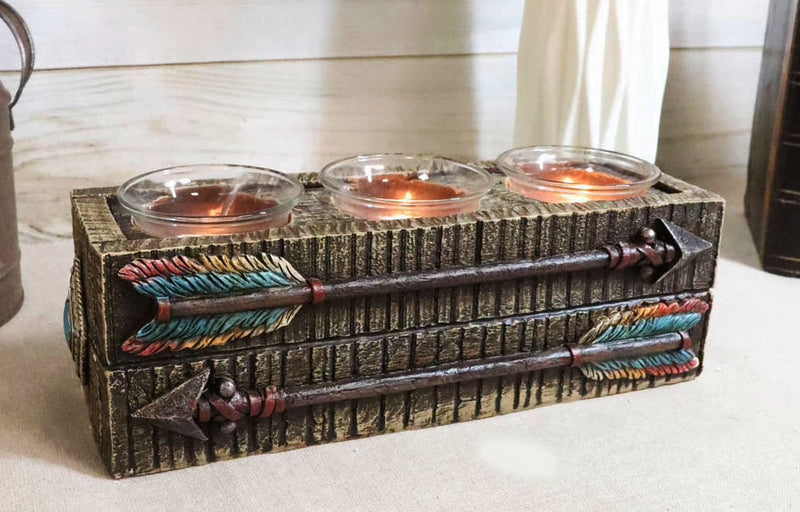 Southwestern Native Indian Turquoise Feather Arrows 3 Votives Candle Holder