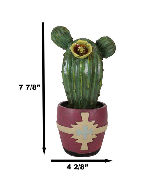 Western Faux Yellow Flowering Cactus Succulent Plant in Navajo Vector Pot Decor