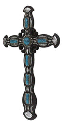 Rustic Western Scroll Art Turquoise Gem Rocks With Silver Clam Shells Wall Cross