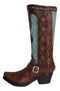 Rustic Country Faux Tooled Leather Western Lone Star Turquoise Cowboy Boot Vase