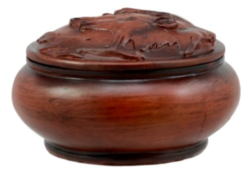 Ebros Faux Wood Bull Moose With Calf Rounded Jewelry Trinket Decorative Box Figurine - Ebros Gift