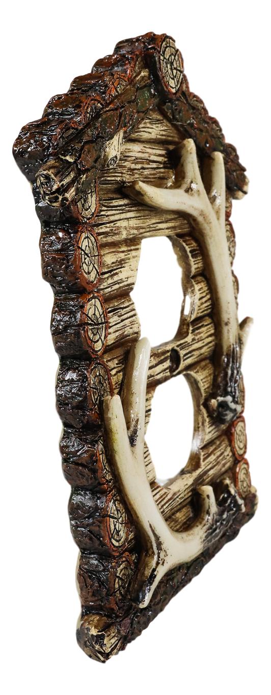Pack of 2 Rustic Log Cabin Antlers Double Receptacle Wall Outlet Switch Plate