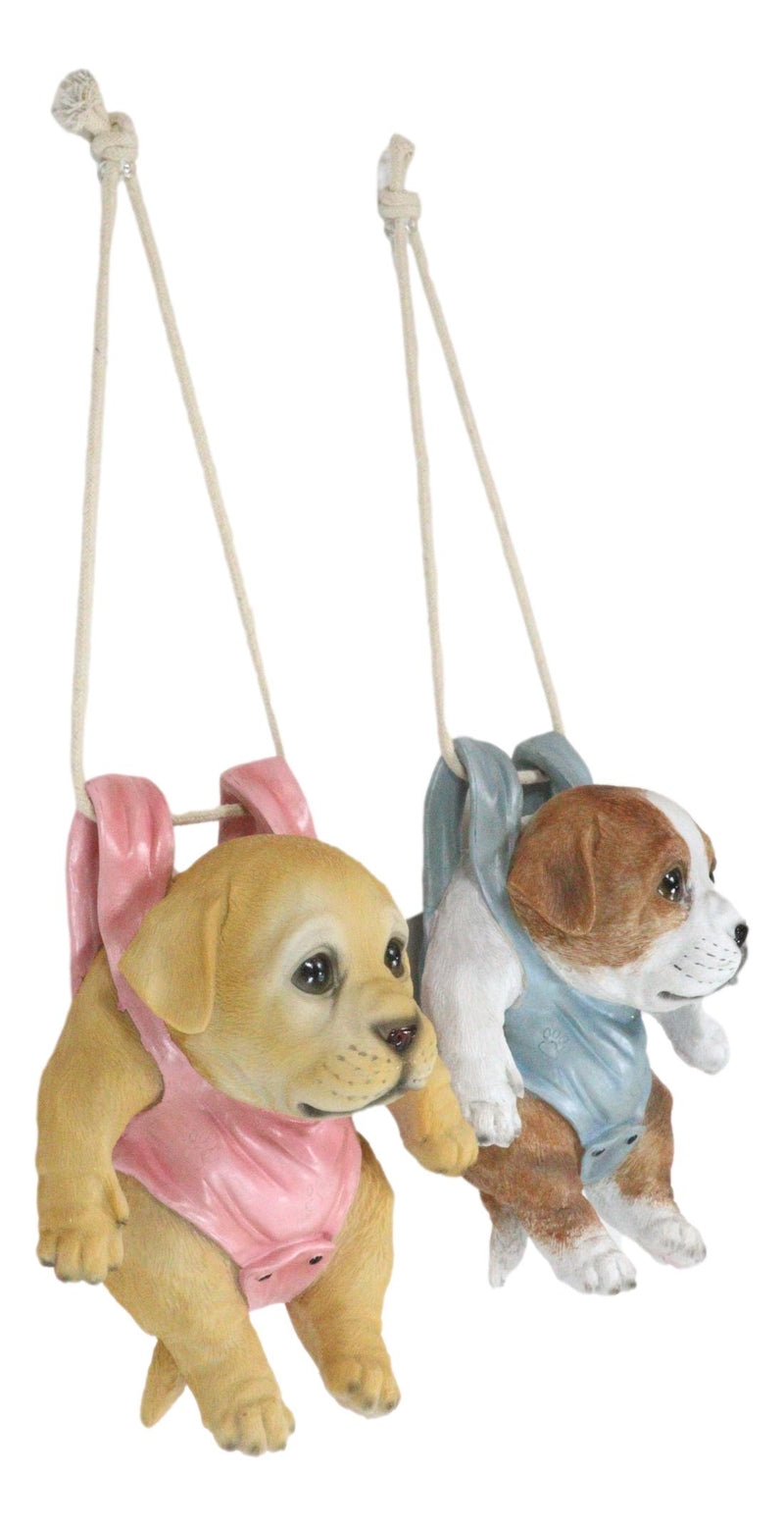 Set Of 2 Teacup Puppy Dogs On Blue And Pink Baby Onesie Swing Branch Hangers