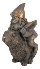 Whimsical Adventure Mr Gnome Dwarf Riding Rabbit Hare Figurine Fairy Garden