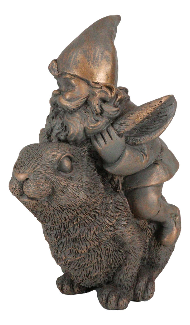 Whimsical Adventure Mr Gnome Dwarf Riding Rabbit Hare Figurine Fairy Garden