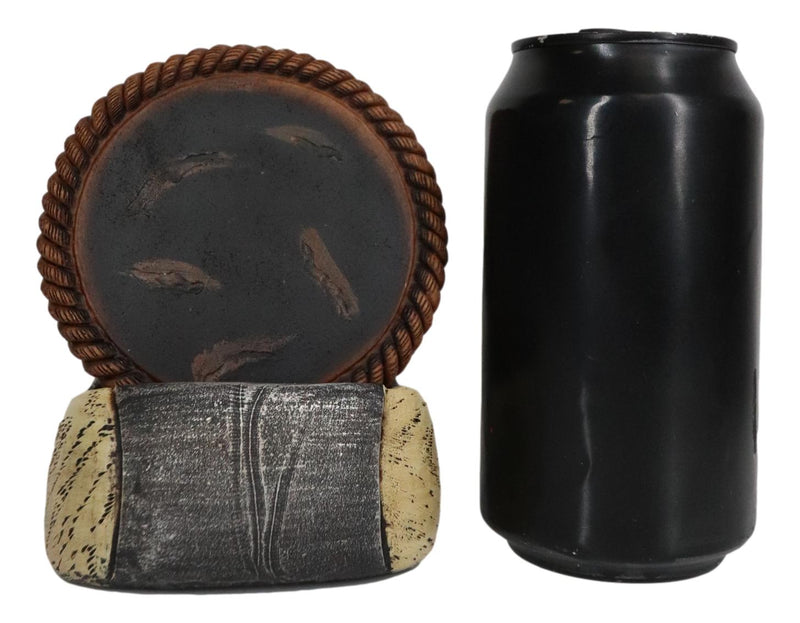 Rustic Western Pistol Revolver Gun Coaster Set With 4 Braided Ropes Coasters