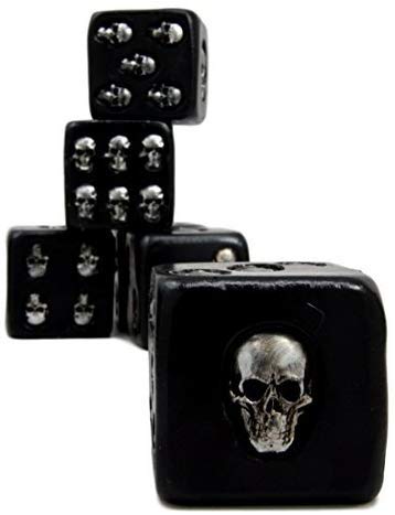 Ebros Larger 1.5" Cube Skull Face Gaming Dice Set of 6 Matte Black Finish