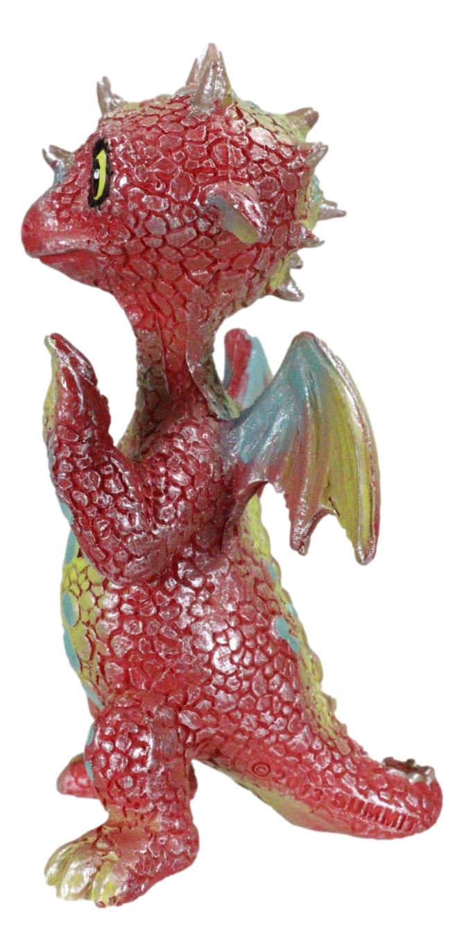 Small Collector Teal Spotted Red Baby Dinosaur Dragon Waving Hello Figurine