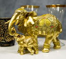 Noble Golden Decorated Elephant Embracing Calf Buddha Figurine Sculpture